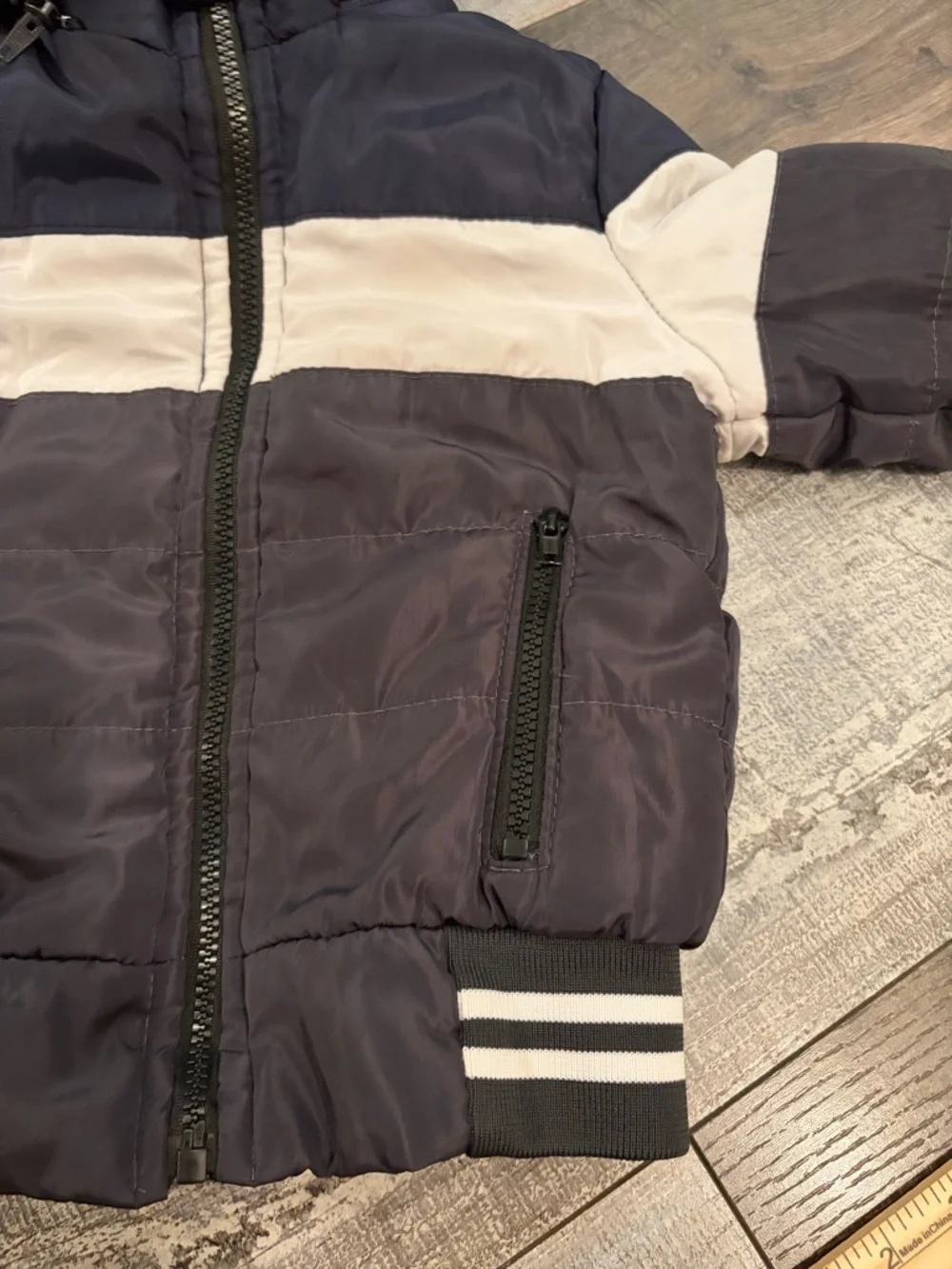 Jeali Sherpa Lined Toddler Puffer Jacket Size 2 Navy Cream